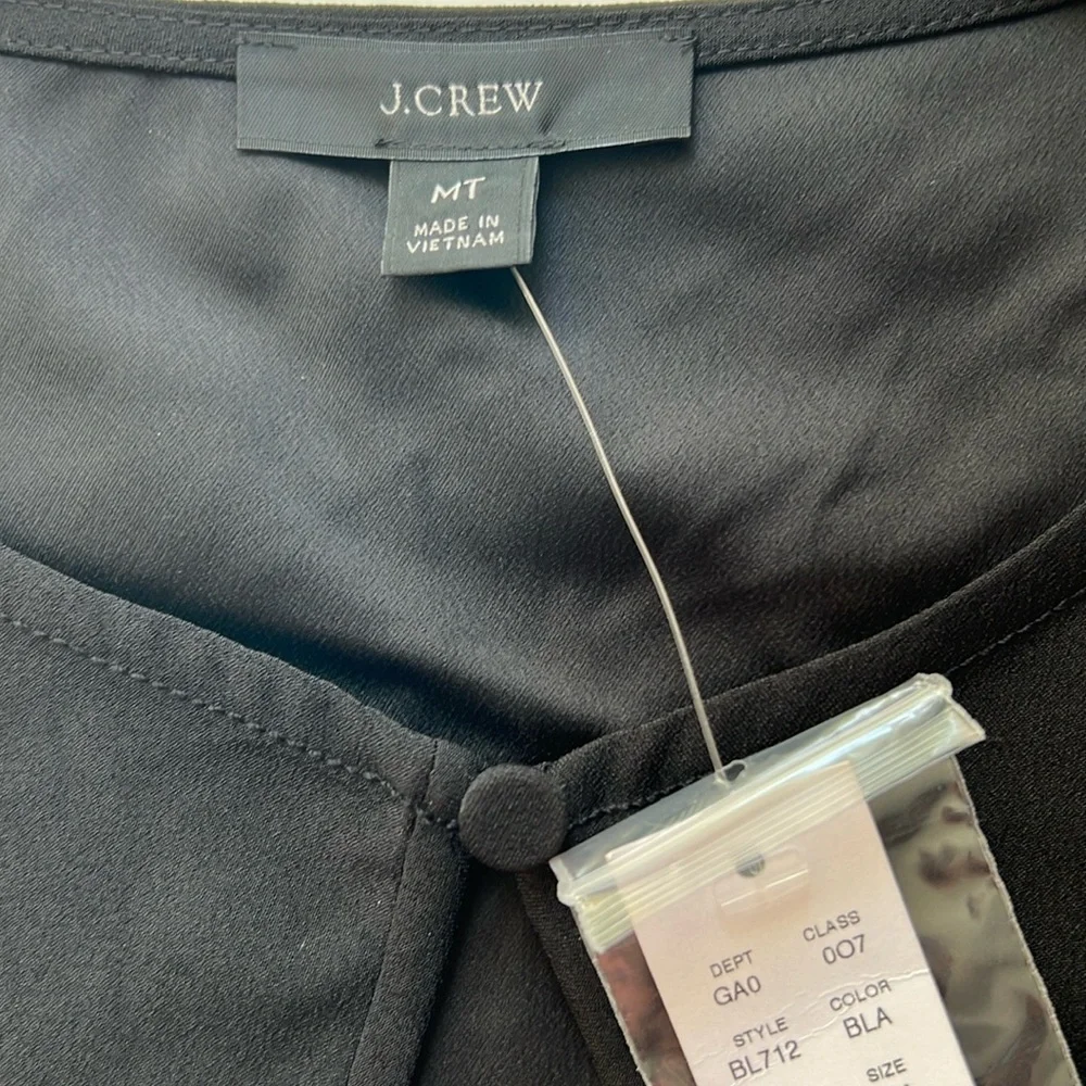 J. Crew Black Long Puff Sleeve Crepe Blouse Medium Tall NWT